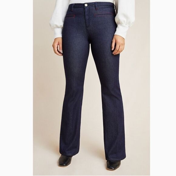 Pilcro Stitched High-Rise Flare Blue Jeans - Picture 1 of 5
